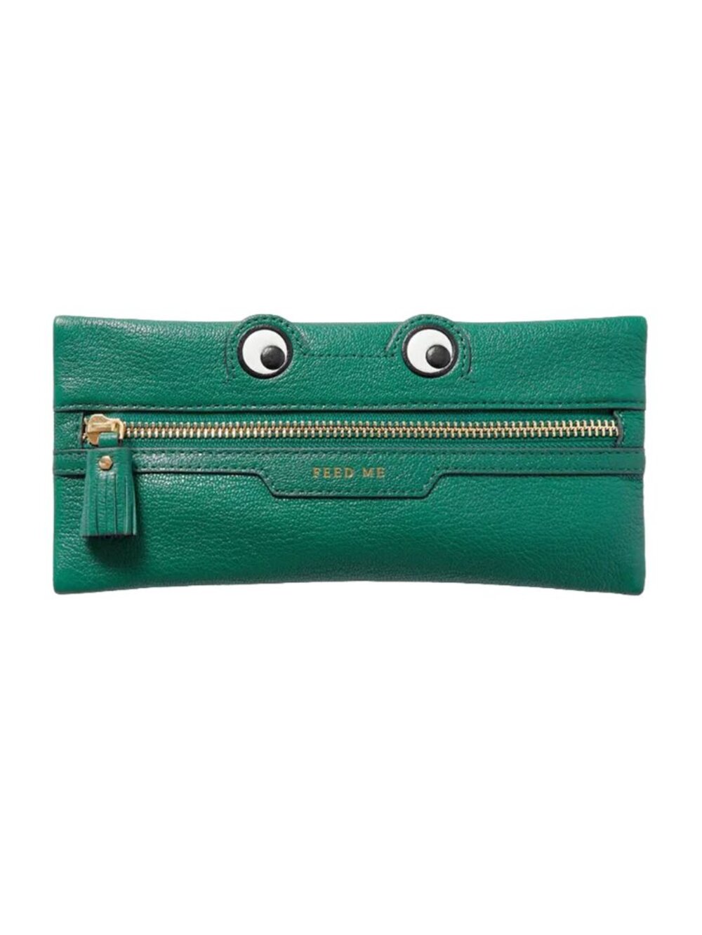Anya Hindmarch Frog Green Loose Pocket Pouch Clutch Grained Leather Feed Me Eyes